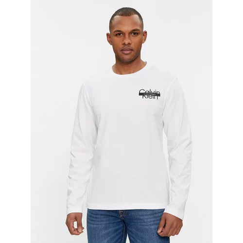 Calvin Klein Majica z dolgimi rokavi Cut Through Logo Ls T-Shirt K10K112891 Bela Regular Fit