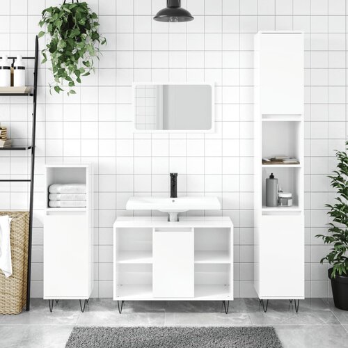 The Living Store Kopalniška omarica visok sijaj bela 80x33x60 cm inženirski les - Kopalniška Omarica, (21436891) Cene