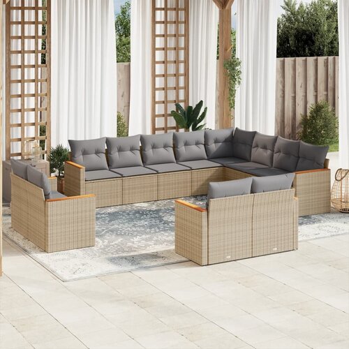 vidaXL 12-dijelni set vrtnih sofa s jastucima bež od poliratana Cijene