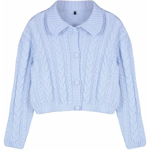 Trendyol Blue Button Detailed Polo Neck Crop Knitwear Cardigan
