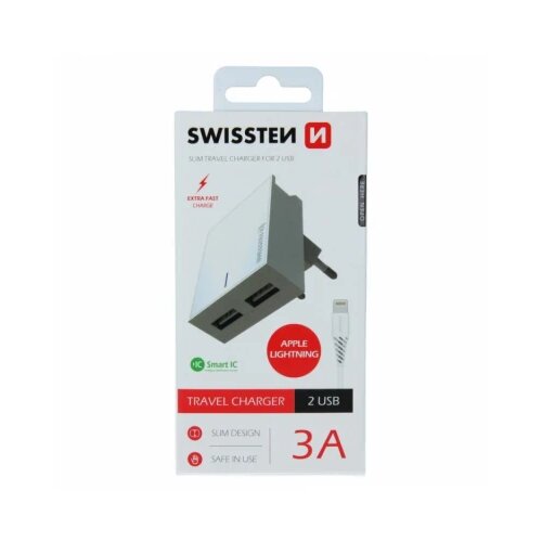 Swissten travel charger smart ic with 2x usb 3A po Slike