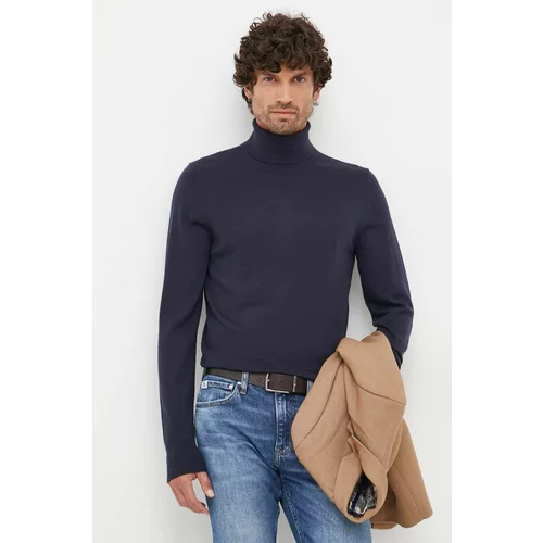 Calvin Klein Vuneni pulover za muškarce, boja: tamno plava, lagani, s dolčevitom