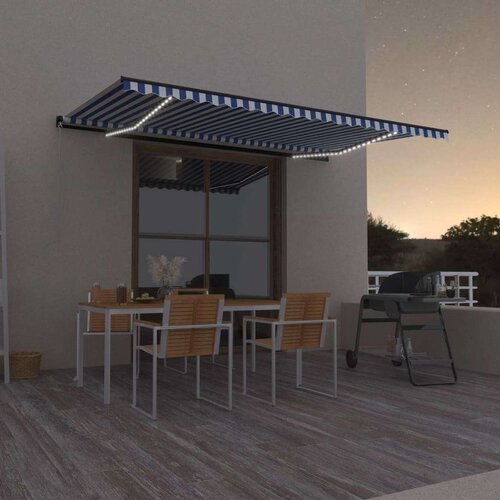  Ročno zložljiva tenda z LED lučmi 500x300 cm modra in bela - - modra - 34.6 - 500 x 300 cm - 2025- Cene