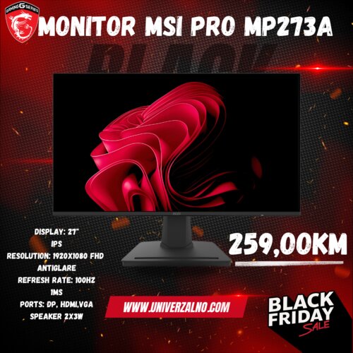  Monitor 27" MSI PRO MP273A FHD IPS 100Hz Cijene
