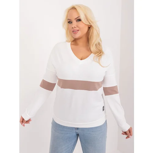 Fashion Hunters Ecru cotton blouse plus size long sleeve