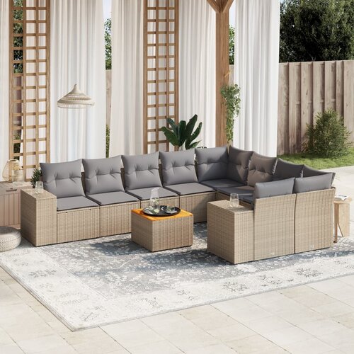 vidaXL 10-dijelni set vrtnih sofa s jastucima bež od poliratana Cijene
