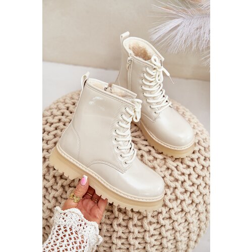 FR1 Warm Girls Patent Boots With Zipper Beige Novita Slike