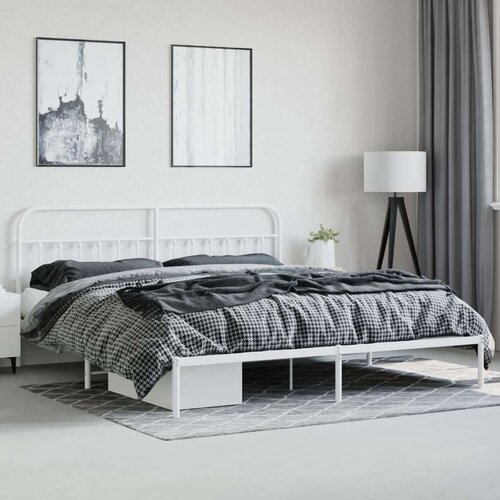 VidaXL Metalni okvir za krevet s uzglavljem bijeli 193x203 cm Slike