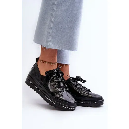 Kesi Women's lace-up platform shoes, natural leather S.Barski black