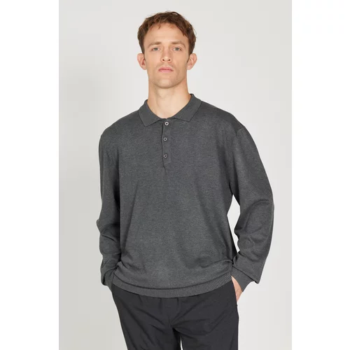 ALTINYILDIZ CLASSICS Men's Anthracite-Melange Standard Fit Regular Fit Polo Neck Knitwear Sweater