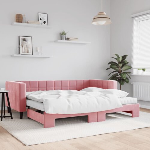 VidaXL Izvlečna dnevna postelja z vzmetnicami roza 90x200 cm žamet Slike