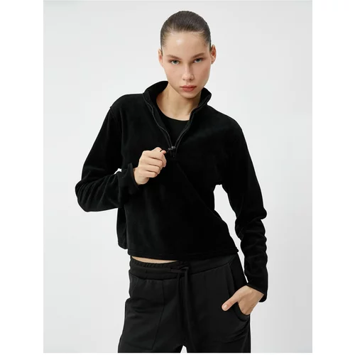 Koton Fleece Sweatshirt with Half-Zip Stand-Up Collar Long Sleeves, Comfortable fit.