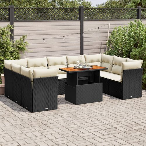 vidaXL 10-dijelni set vrtnih sofa s jastucima crni od poliratana Cijene