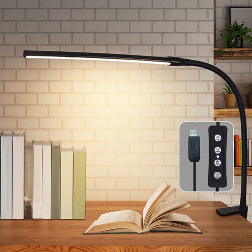 Nettlife Lampe de bureau LED &agrave; pince noire 3 couleurs 5 niveaux de luminosit&eacute; USB 5W lampe lumi&egrave;re du jour protection des yeux flexible, (22141538) Cene