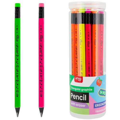  Fluorescentni jumbo olovke s grafitnom jezgrom | trokutaste | s gumicom | 24 kom Slike