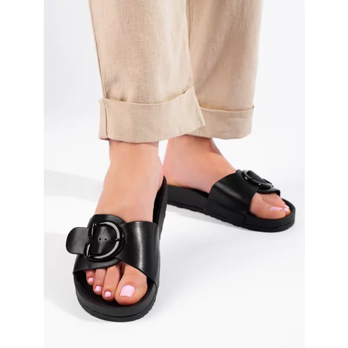 SHELOVET Black slippers with buckle