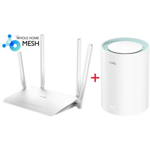 Cudy SET * WR1300 AC1200 Dual Band 2.4+5Ghz MESH Ruter + M1300 1-pack AC1200 Dual Band MESH (5183) Cene