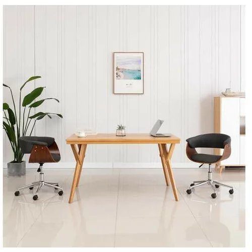  Vrtljiv pisarniški stol siv ukrivljen les in blago