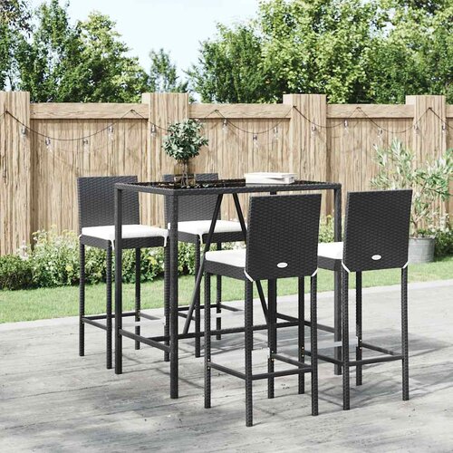  5-dijelni vrtni barski set od poliratana s jastucima crni Crna 110 cm table length Cene