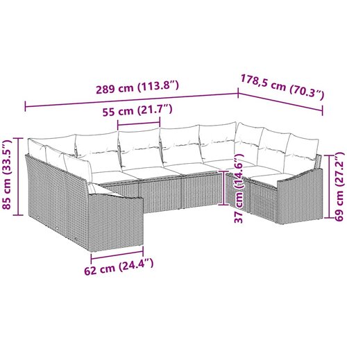  Set sofe 9 kom. Siva poliratan 289 x 178,5 x 85 cm Slike