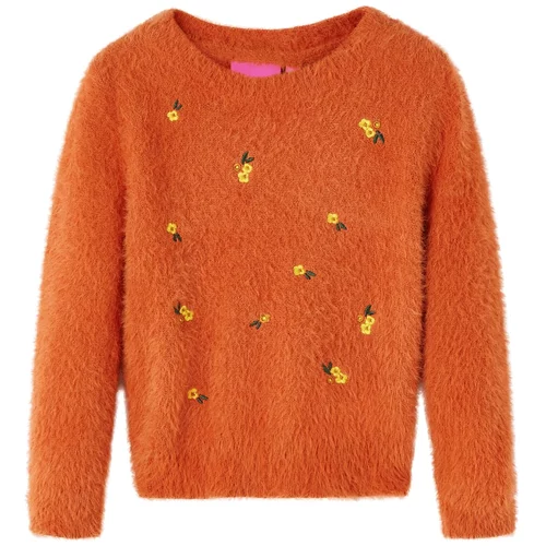vidaXL Otroški pulover pleten žgano oranžen 140, (21149544)