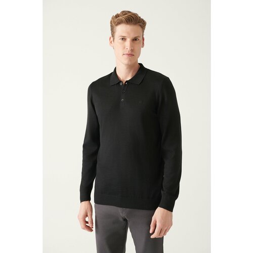 Avva Men's Black Polo Neck Wool Blended Standard Fit Normal Cut Knitwear Sweater Slike