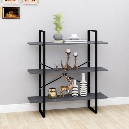 The Living Store Knjižna omara 3-nadstropna siva 100x30x105 cm trdna borovina - Knjižna Omara, (21437039) Slike