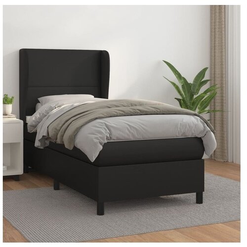  Box spring postelja z vzmetnico črn 100x200 cm umetno usnje Cene