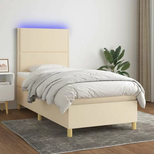  Box spring postelja z vzmetnico LED krem 90x200 cm blago, (20900348)