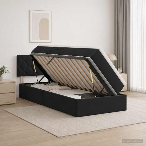  s od storage s uzglavljem Crna 100 x 200 cm Baršun - Crna 100 x 200 cm Dizajn s rombovima Cene