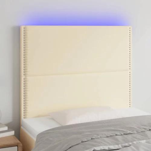 vidaXL LED posteljno vzglavje krem 100x5x118/128 cm umetno usnje
