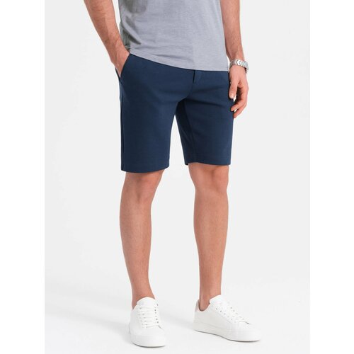 Ombre Men's SLIM FIT shorts in structured knit fabric - navy blue melange Slike