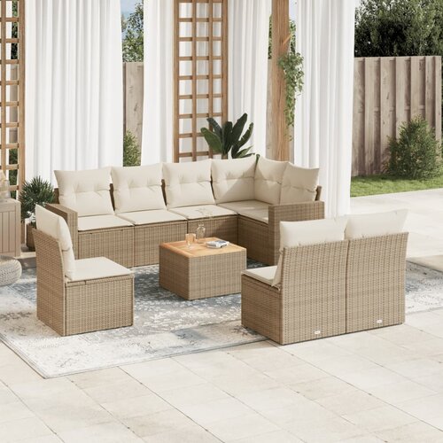 vidaXL 9-dijelni set vrtnih sofa s jastucima bež od poliratana Cijene