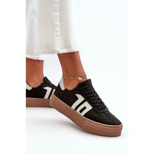 Zazoo Black Leather Women&amp;#039;s Platform Sneakers Slike