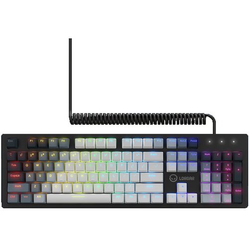 Lorgar Azar 514, Wired mechanical gaming keyboard, RGB backlight, 1680000 colour variations, 18 modes, keys number: 104, 50M clicks, linear dream switches, spring cable up to 3.4m, ABS plastic+metal, magnetic cover, 450*136*39mm, 1.17kg, white, EN layout Slike
