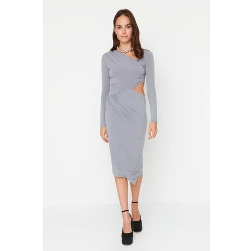 Trendyol design Gray Draped Detailed Knitted Dress