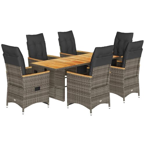 VidaXL 7-dijelni vrtni bistro set od poliratana s jastucima sivi Slike