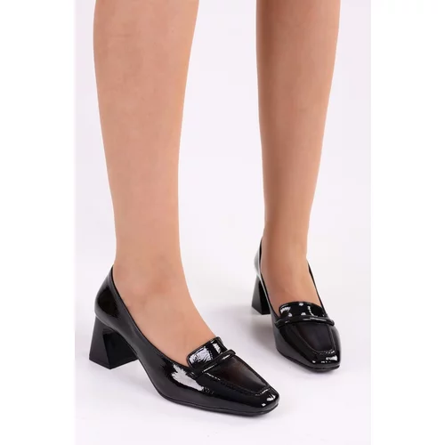 Shoeberry Women's Wolfe Black Patent Leather Daily Heeled Shoes