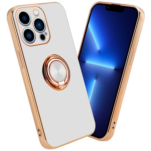 Cadorabo Ohišje, združljiv z Apple v sijajnem belem - zlatu z obročem - zaščitni pokrov iz fleksibilnega silikona TPU, z zaščito pred kamero in držalom magnetnega avtomobila, (20556277) Cene