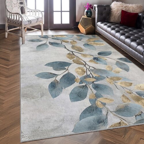 Mila Home Svijetlo plavi/u zlatnoj boji perivi tepih 120x180 cm Golden Leaves &amp;ndash; Slike