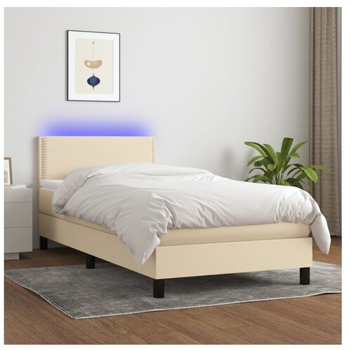 VidaXL Box spring postelja z vzmetnico LED krem 90x190 cm bl Slike