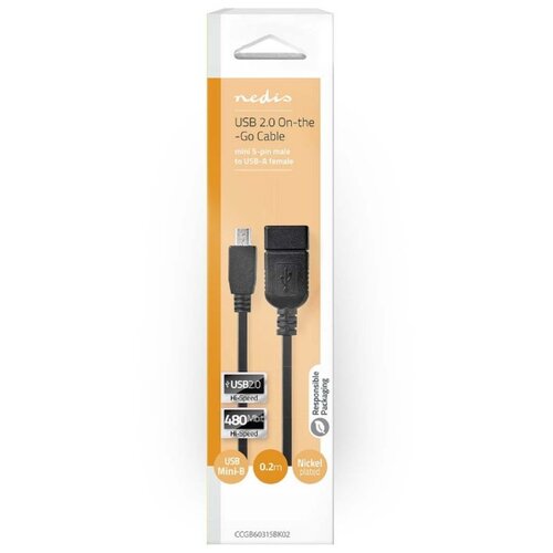 Nedis CCGB60315BK02 USB Adapter 2.0, Mini 5-Pin muski na USB-A zenski, 480 Mbps, OTG, 0.20m, Black Cene