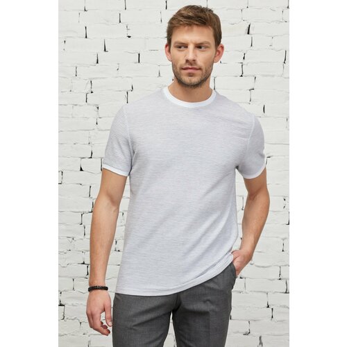 ALTINYILDIZ CLASSICS Men's White-gray Comfort Fit Loose-fitting Crew Neck Cotton Jacquard T-Shirt. Slike