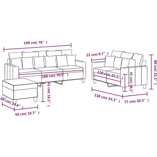  3-dijelni set sofa s jastucima krem od tkanine Slike