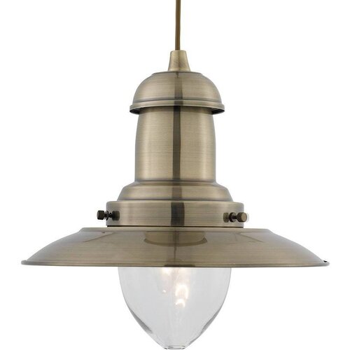 Searchlight Fisherman 1 viseča svetilka s svetlobno kupolo, antična medenina, prozorno steklo, srednja, E27, (22100802) Cene
