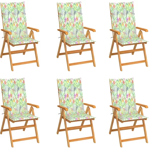  Vrtne stolice s jastucima s uzorkom lišća 6 kom od tikovine