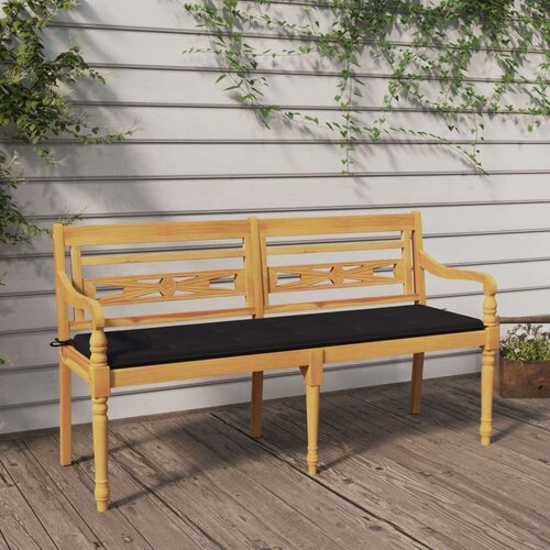  Klupa Batavia s crnim jastukom 150 cm od masivne tikovine Slike