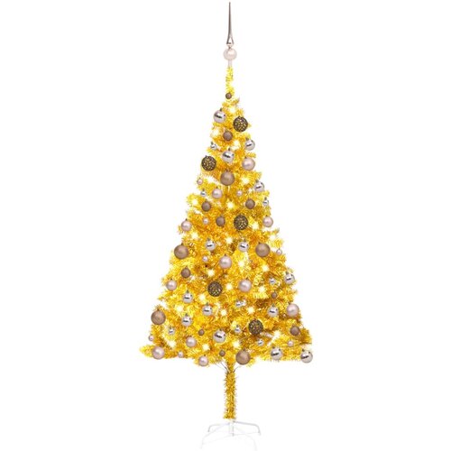 vidaXL Novoletna jelka z LED lučkami in bučkami zlata 180 cm PET Cene