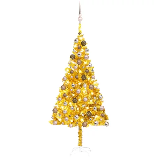 vidaXL umjetno božićno drvce LED s kuglicama zlatno 180 cm PET