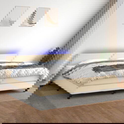 vidaXL Krevet box spring s madracem LED krem 200x200 cm od tkanine Cene
